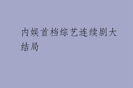 内娱首档综艺连续剧大结局