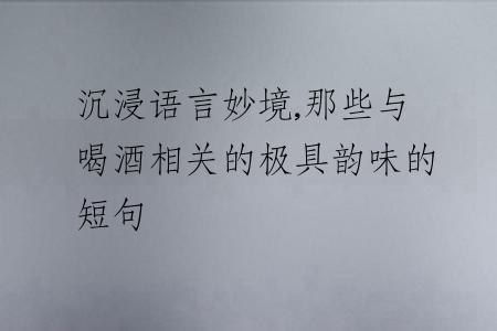 沉浸语言妙境,那些与喝酒相关的极具韵味的短句
